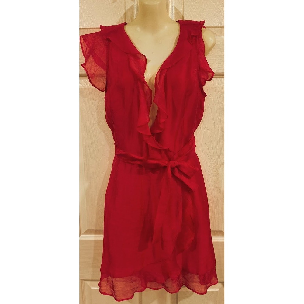 Akira Black Label Red Ruffle Edge Wrap Dress Womens Size Med NWT